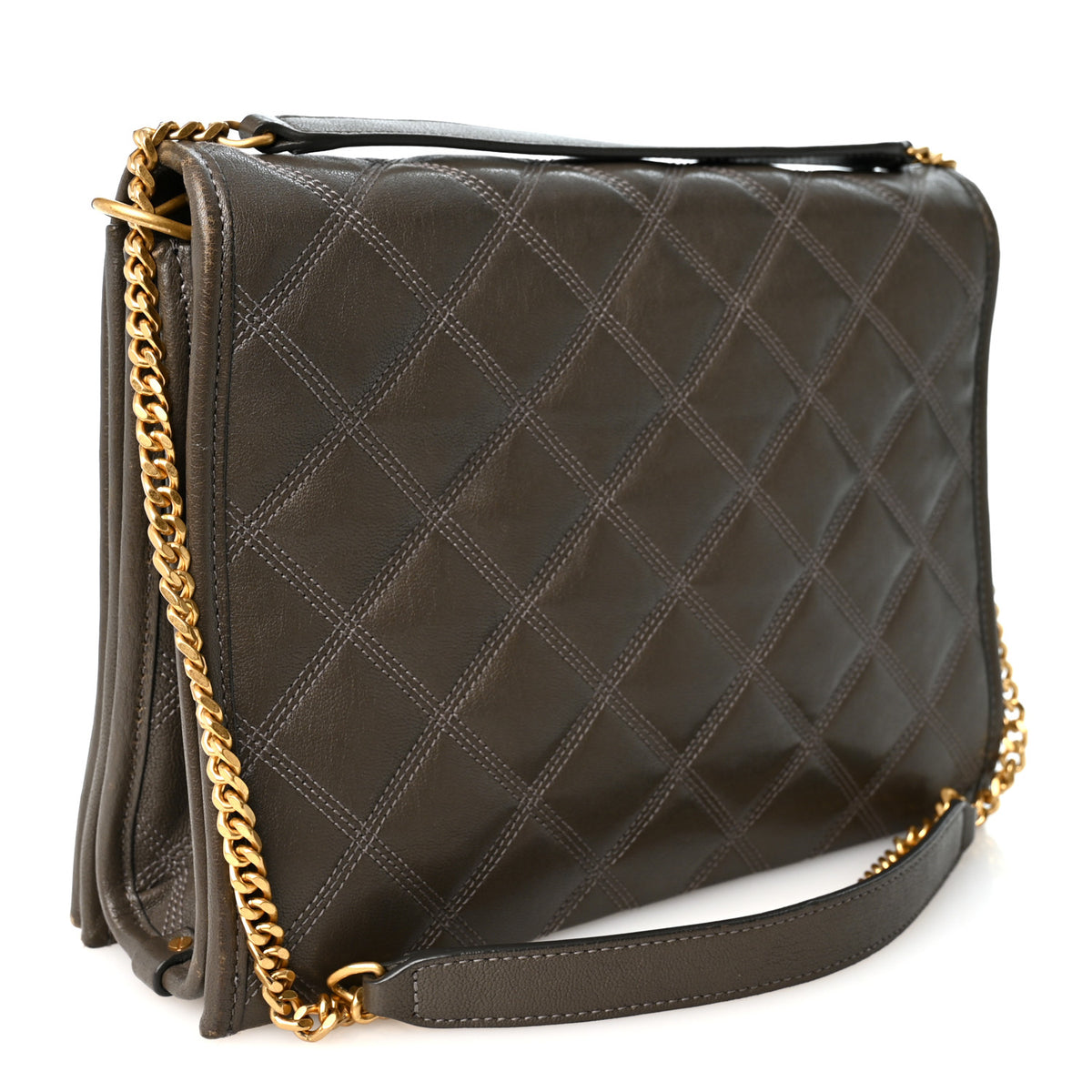 Saint Laurent Lambskin Quilted Mini Becky Chain Bag Grey Kaki 3 of 14