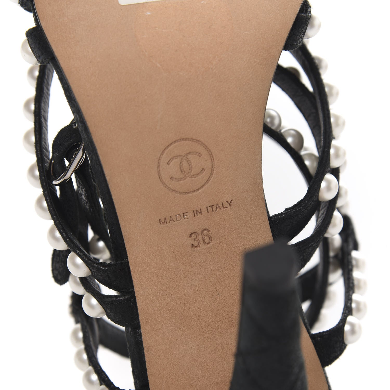 Chanel Laminated Lambskin Quilted Pearl Sandals 36 Black 7 of 8
