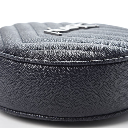Saint Laurent Grain De Poudre Matelasse Chevron Quilted Round Vinyle Camera Bag Deep Marine 6 of 8