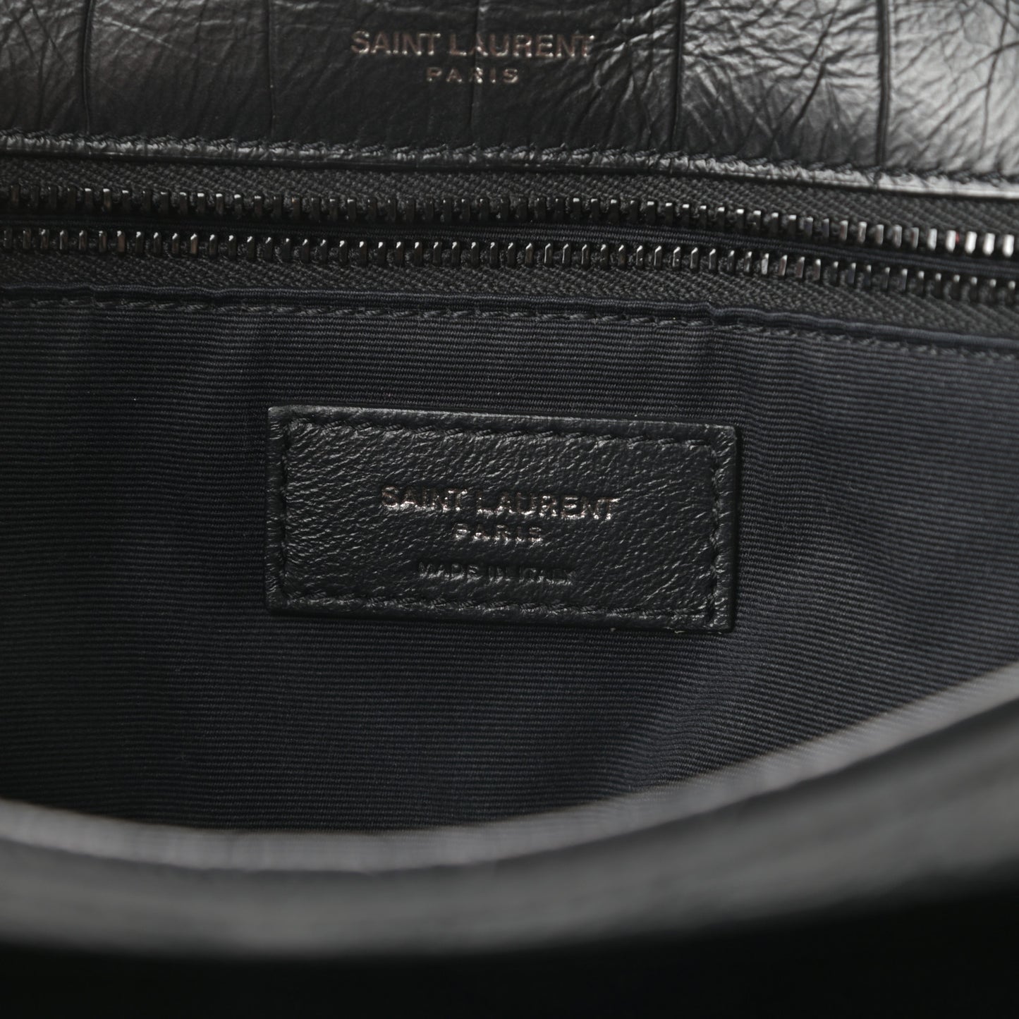 Crocodile Embossed Lambskin Monogram Medium Niki Chain Satchel Black