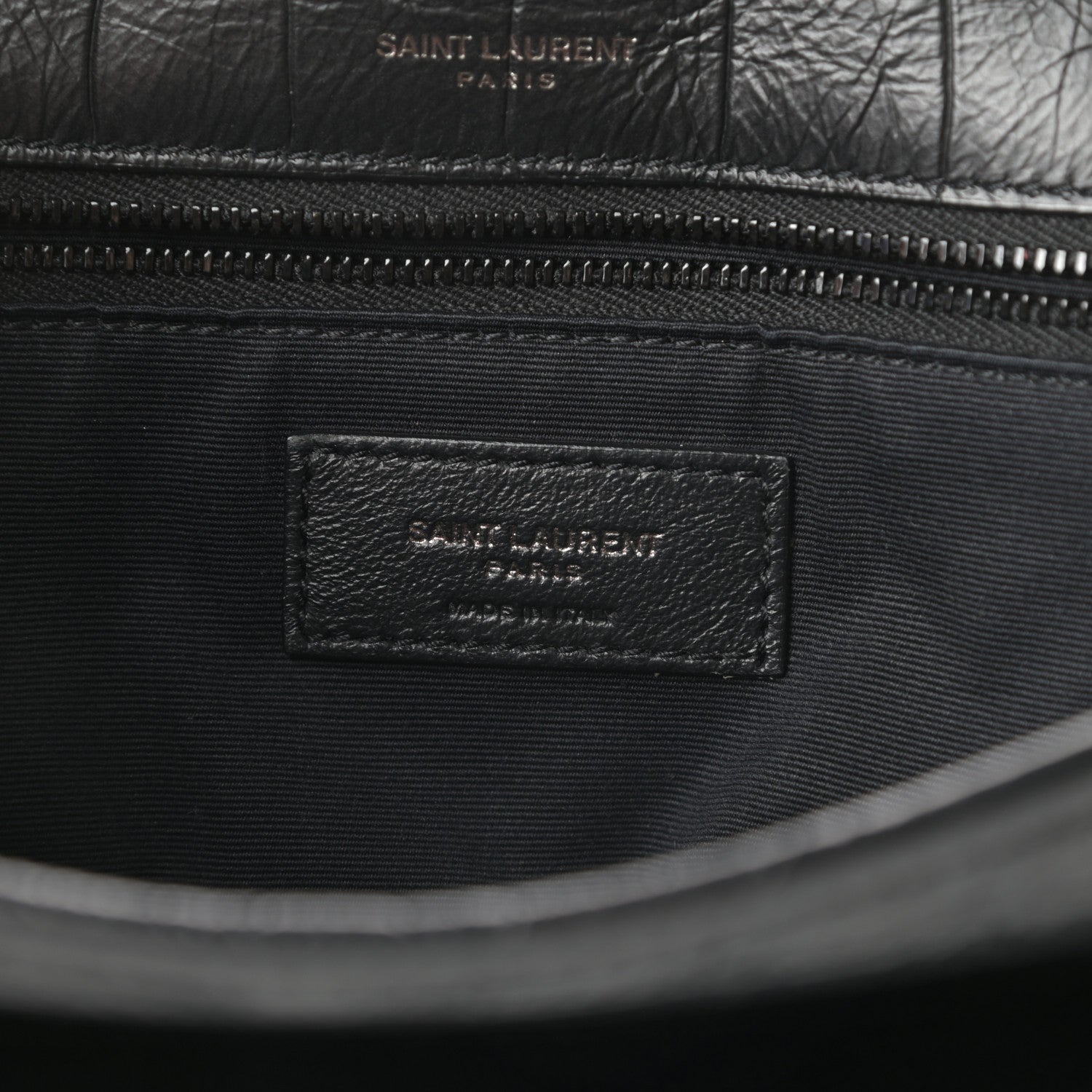 Saint Laurent Crocodile Embossed Lambskin Monogram Medium Niki Chain Satchel Black 7 of 11