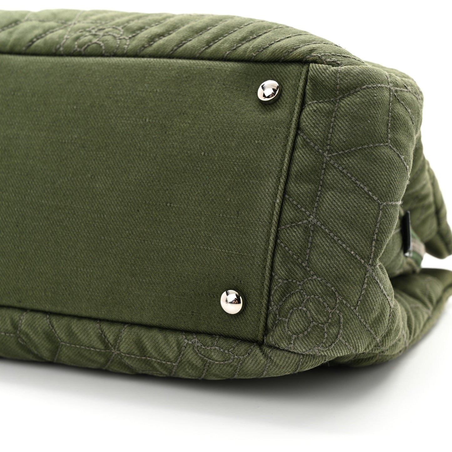 Denim Camellia Embroidered Shopping Tote Green