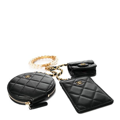 Chanel Pearl Lambskin Pearl Crown CC Wristlet Multi Pouches Black 4 of 10