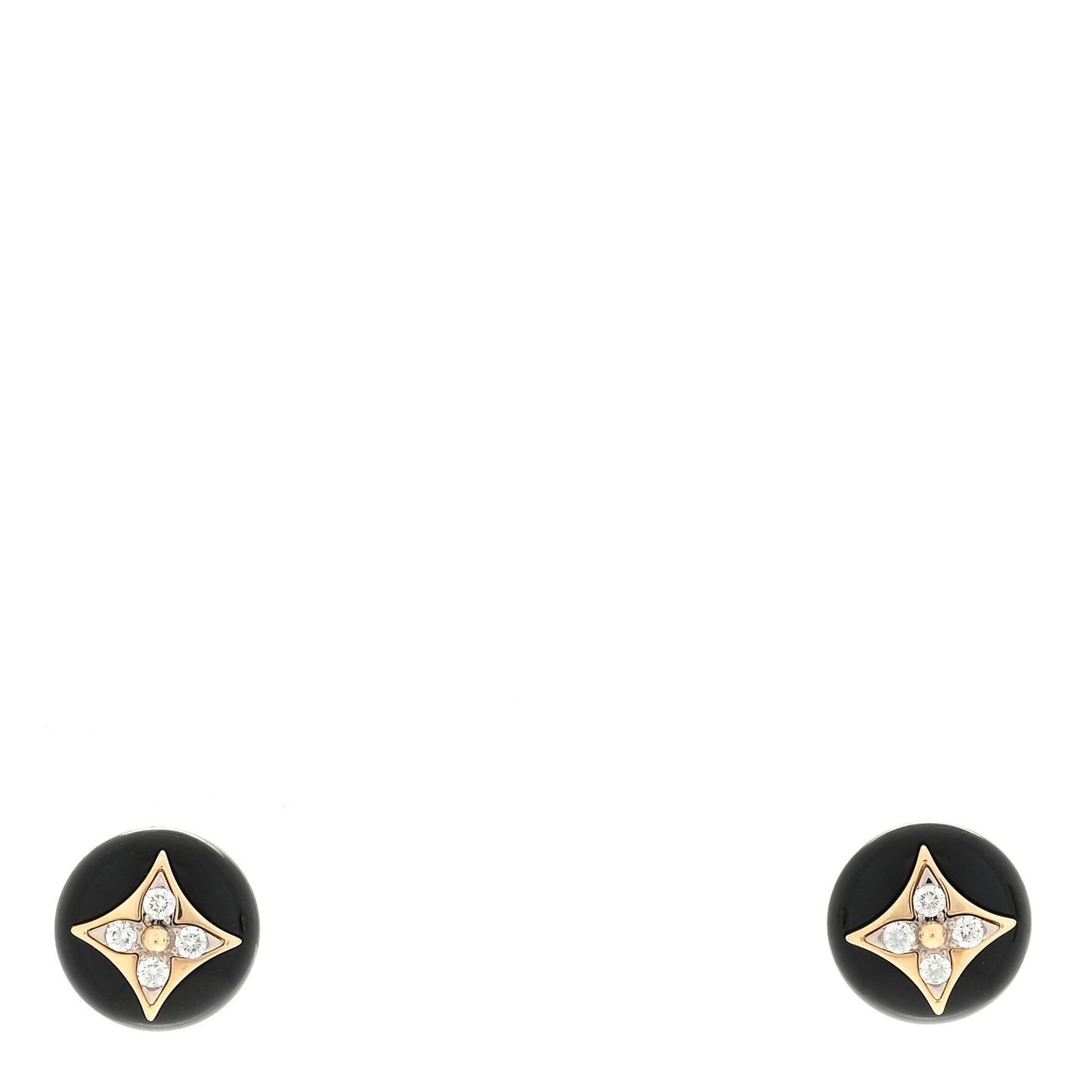 18K Yellow Gold Diamond Onyx Color Blossom BB Star Stud Earrings