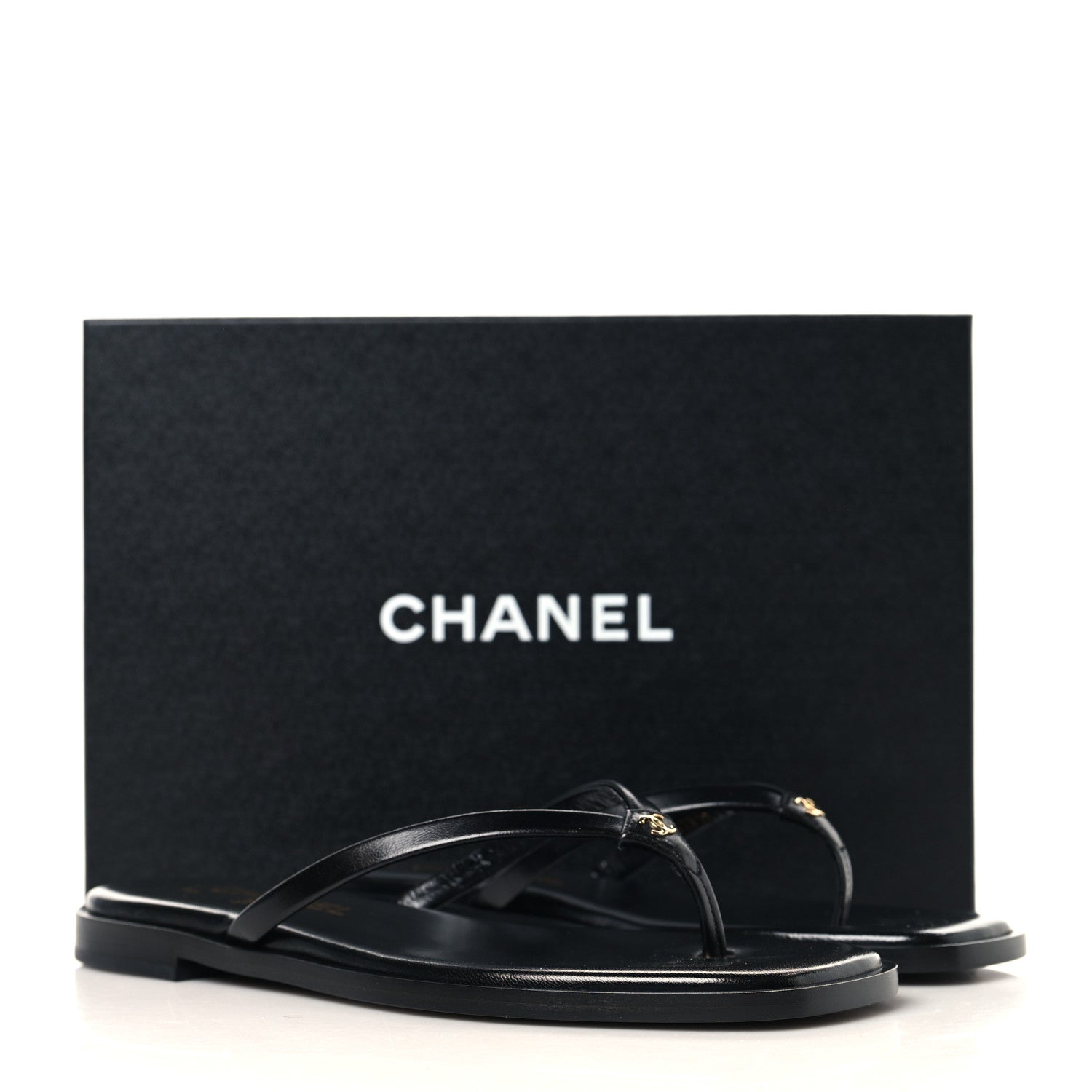 Chanel Goatskin Times Square Thong Sandals 37 Black 10 of 10