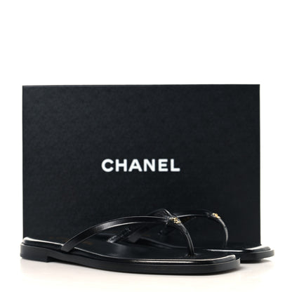 Chanel Goatskin Times Square Thong Sandals 37 Black 10 of 10