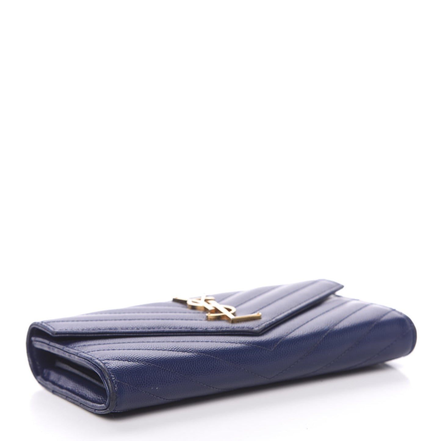 Grain De Poudre Matelasse Chevron Monogram Flap Wallet Navy