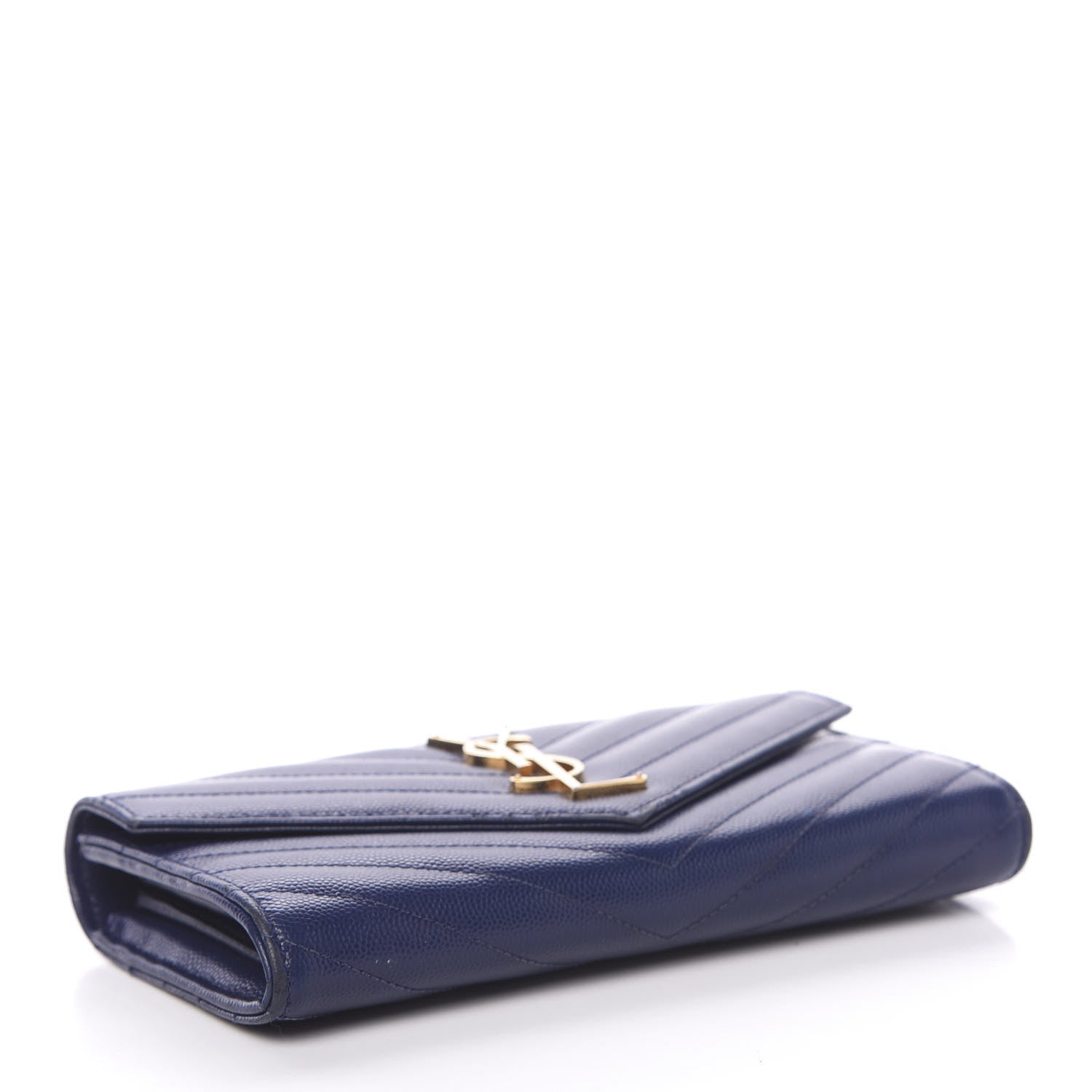 Saint Laurent Grain De Poudre Matelasse Chevron Monogram Flap Wallet Navy 4 of 8
