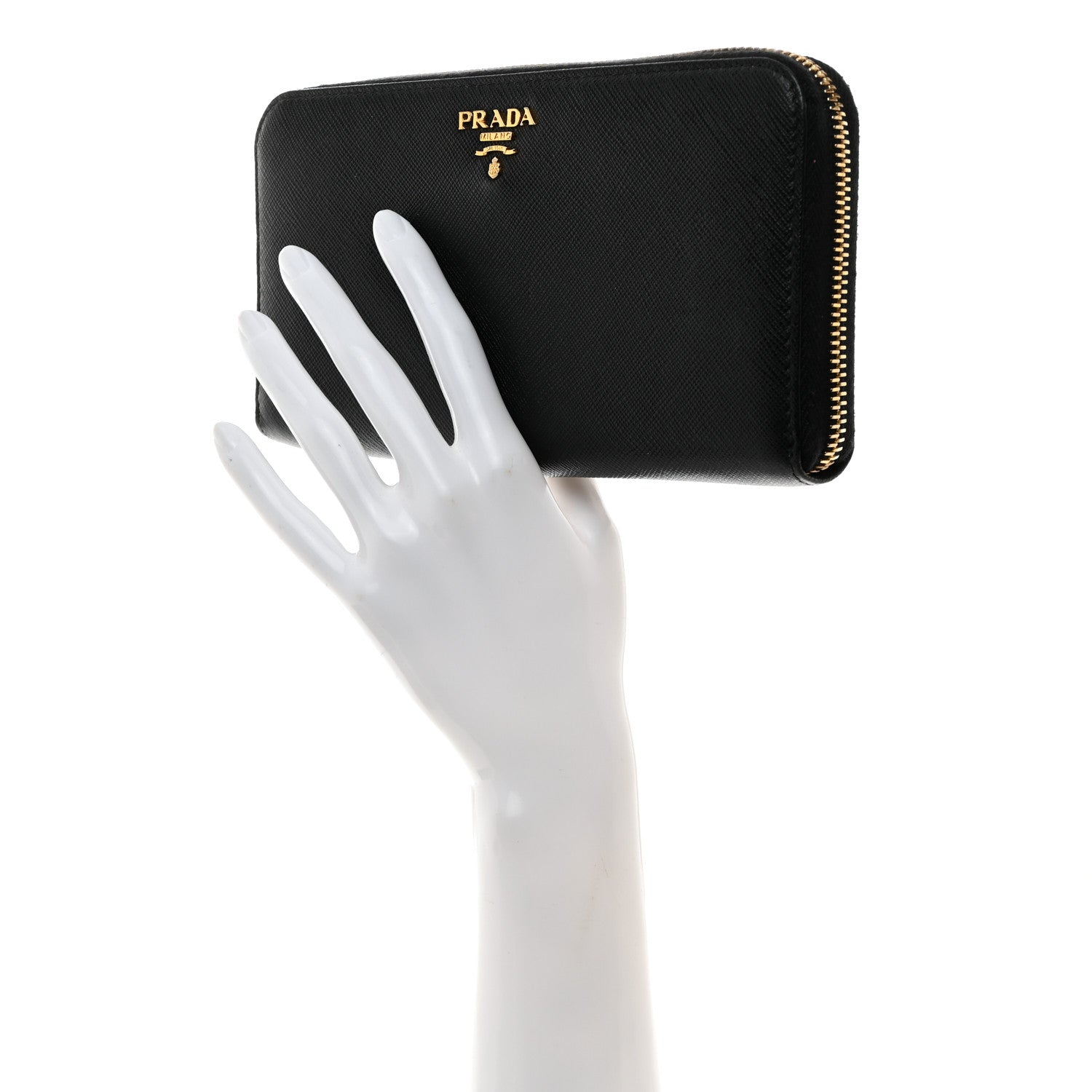 Prada Saffiano Metal Zip Around Wallet Black 2 of 8
