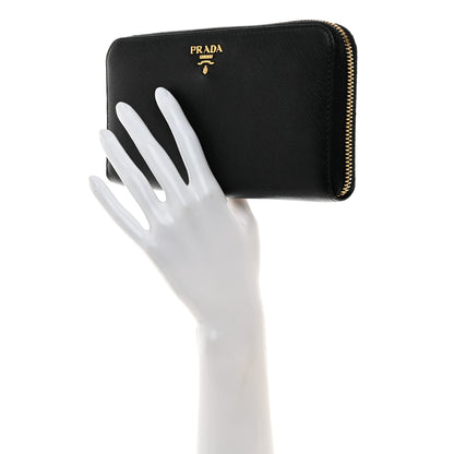 Prada Saffiano Metal Zip Around Wallet Black 2 of 8