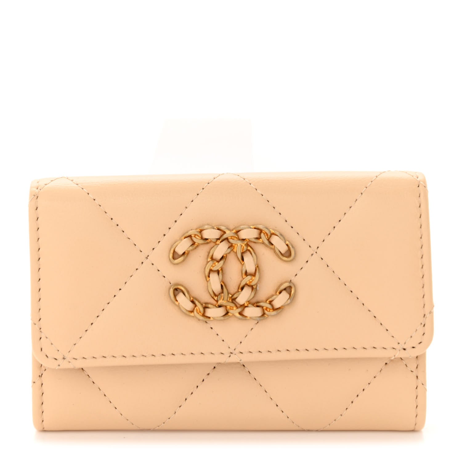 Chanel Lambskin Quilted Chanel 19 Flap Card Holder Beige 1 of 11