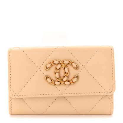 Chanel Lambskin Quilted Chanel 19 Flap Card Holder Beige 1 of 11