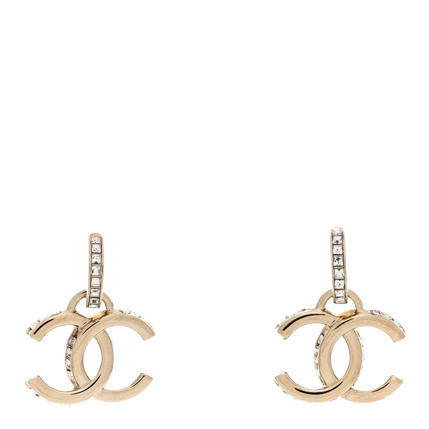 Metal Baguette Crystal CC Drop Earrings Gold