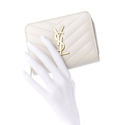 Saint Laurent Grain De Poudre Matelasse Chevron Monogram Compact Zip Around Wallet Crema Soft 2 of 10
