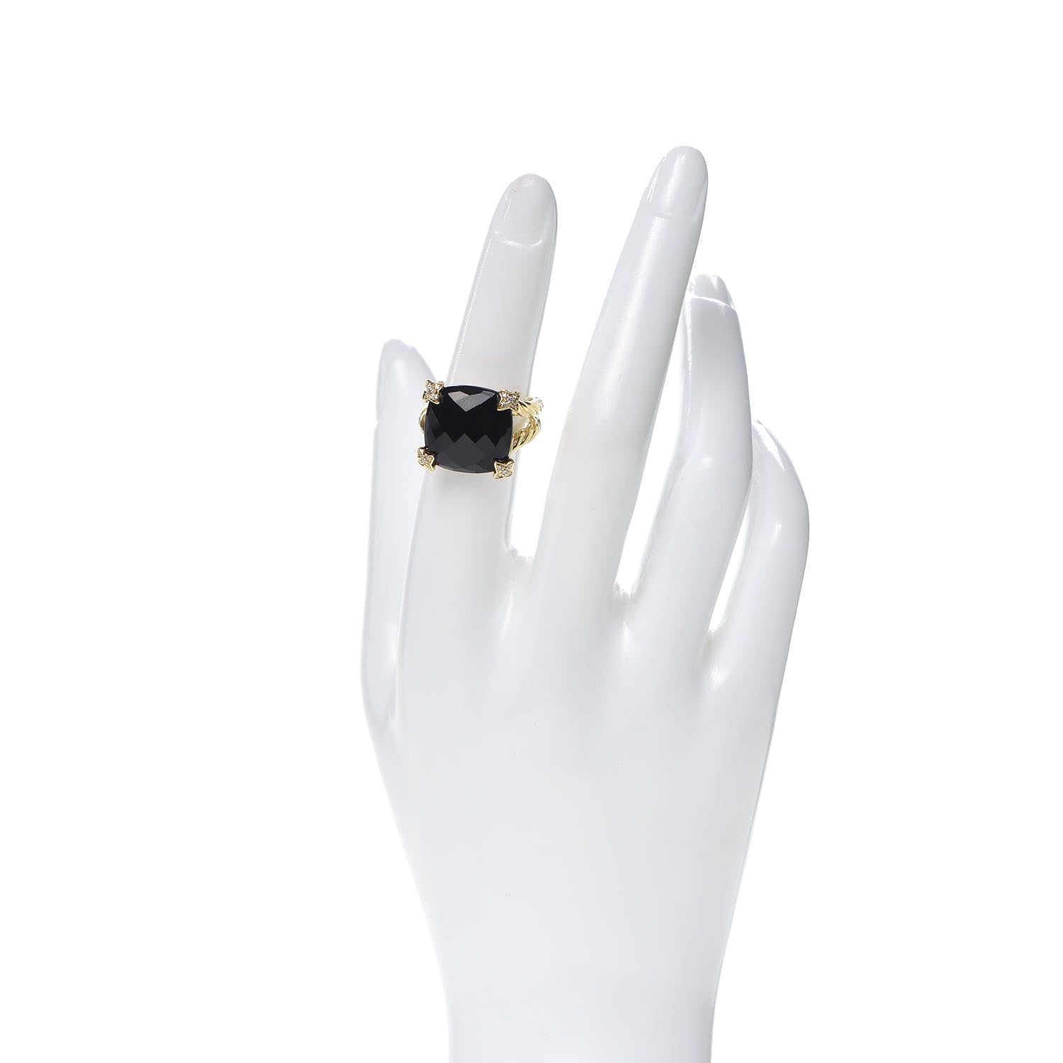 David Yurman 18K Yellow Gold Diamond Black Onyx 15mm Cushion On Point Ring 52 6 2 of 6