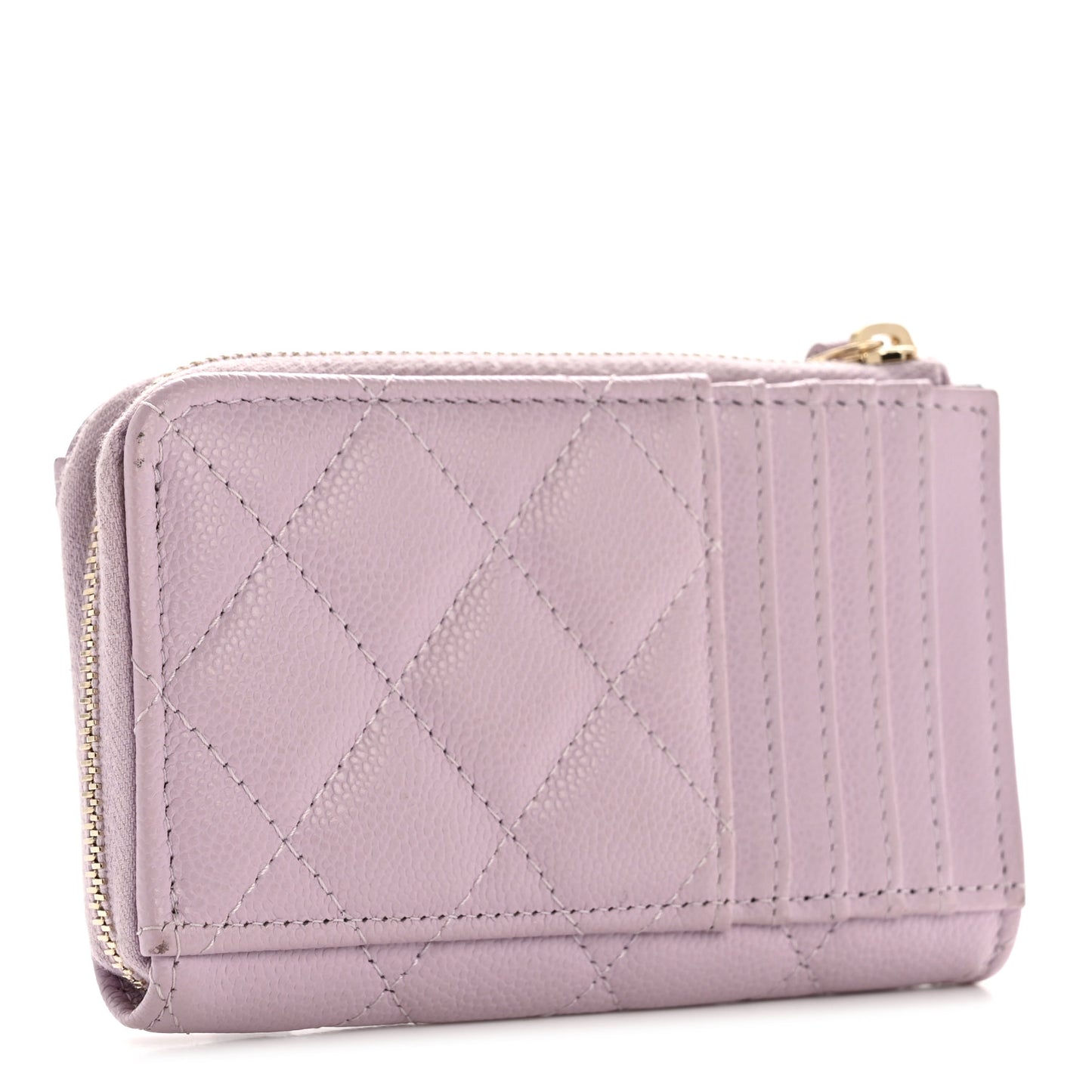 Caviar Quilted CC Zip Around Card Holder Light Purple