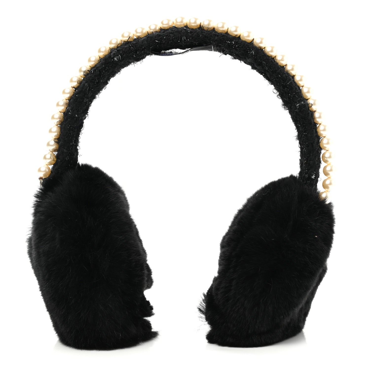 Chanel Fur Tweed Pearl Ear Muffs Black 3 of 7