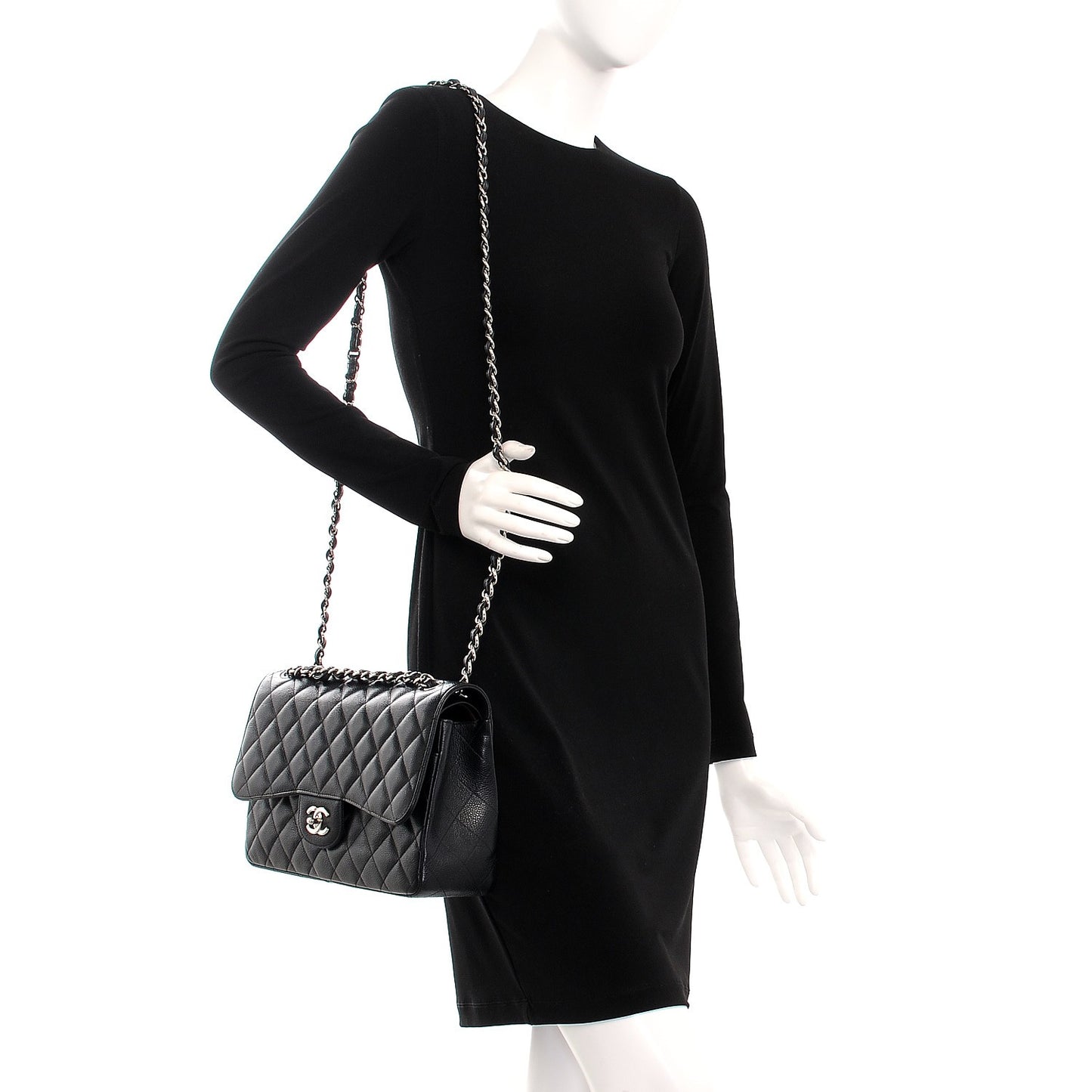 Caviar Quilted Jumbo Double Flap Black