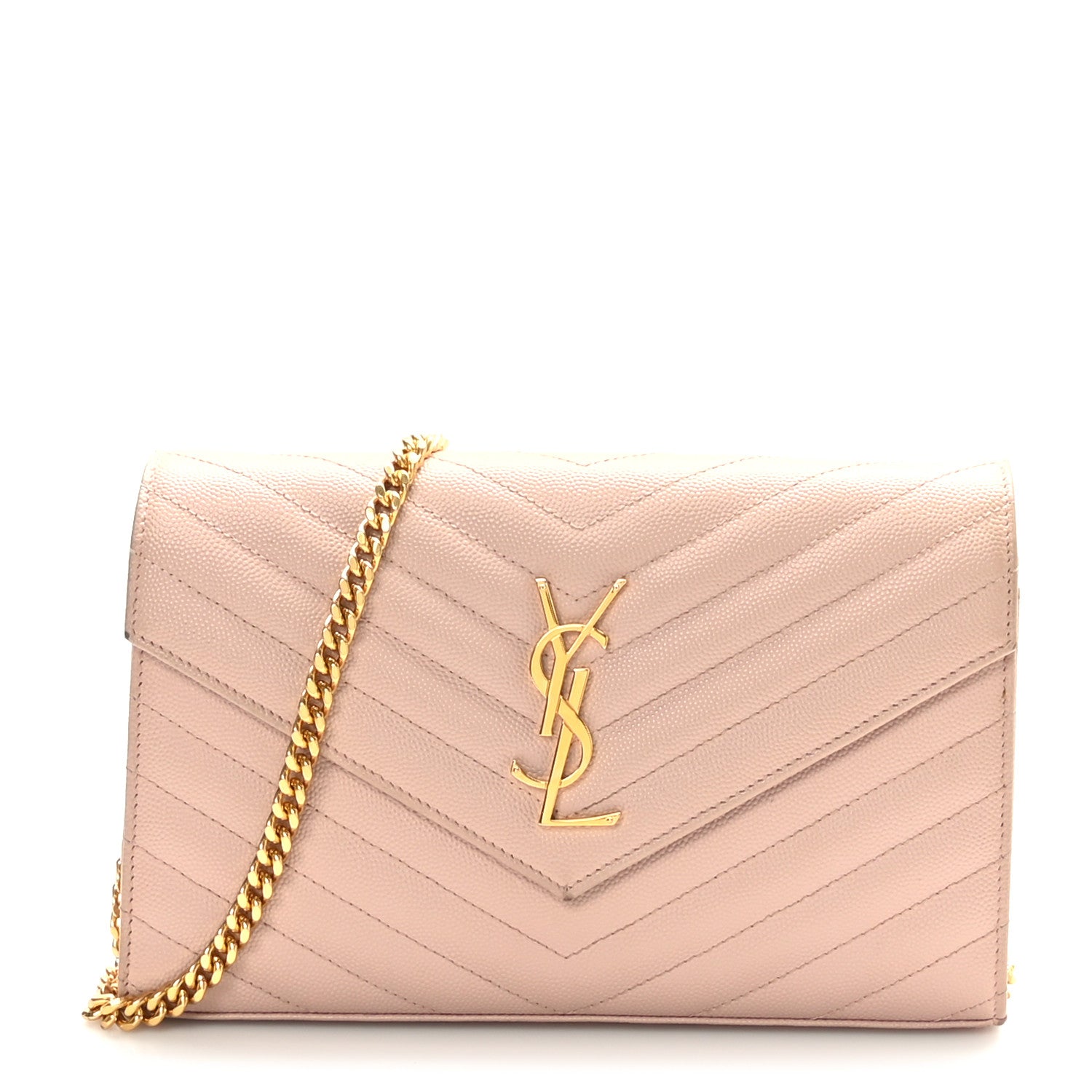 Saint Laurent Grain De Poudre Matelasse Chevron Monogram Chain Wallet Rose Antic 1 of 11