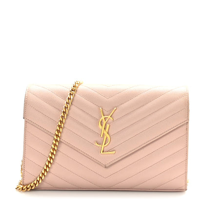 Saint Laurent Grain De Poudre Matelasse Chevron Monogram Chain Wallet Rose Antic 1 of 11
