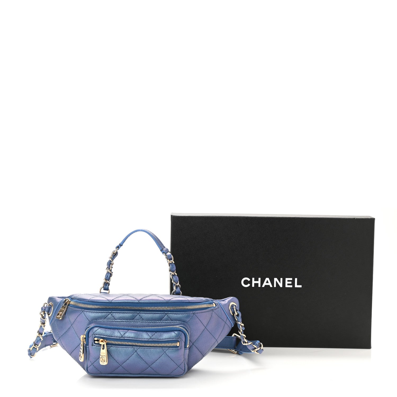 Chanel Iridescent Calfskin Quilted All About Waist Belt Bag Blue 11 of 11