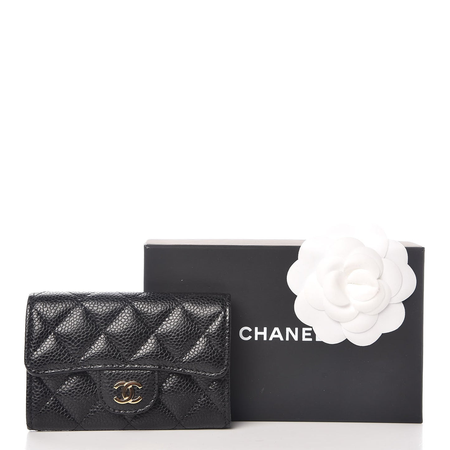 Caviar Quilted Flap Card Holder Black