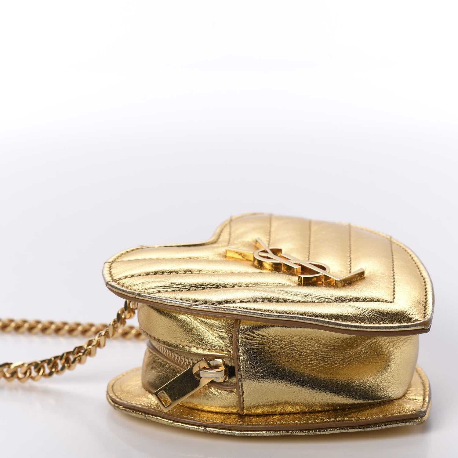 Saint Laurent Metallic Calfskin Matelasse Chevron Monogram Small Love Heart Chain Bag Gold 3 of 12
