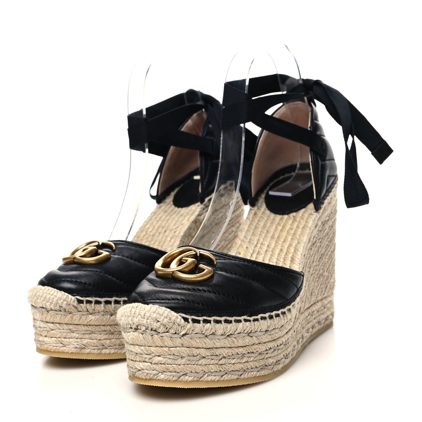 Nappa Matelasse GG Marmont Ankle Wrap Platform 35/120mm Espadrille Wedges 37.5 Black