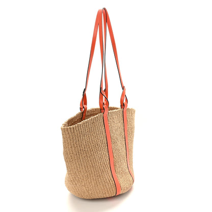 Chloe X MIFUKO Raffia Calfskin Basket Tote Orange Fizz 3 of 9