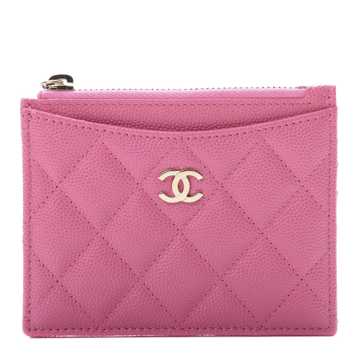 Caviar Quilted CC Zip Card Holder Pink
