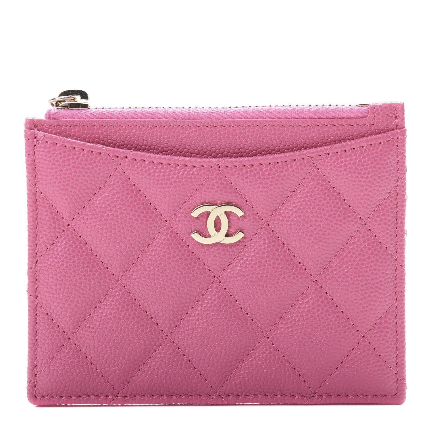 Chanel Caviar Quilted CC Zip Card Holder Pink 1 of 10