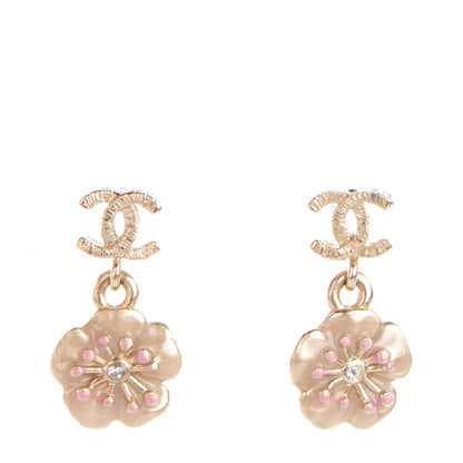 Chanel Enamel CC Camellia Drop Earrings Light Gold 1 of 4