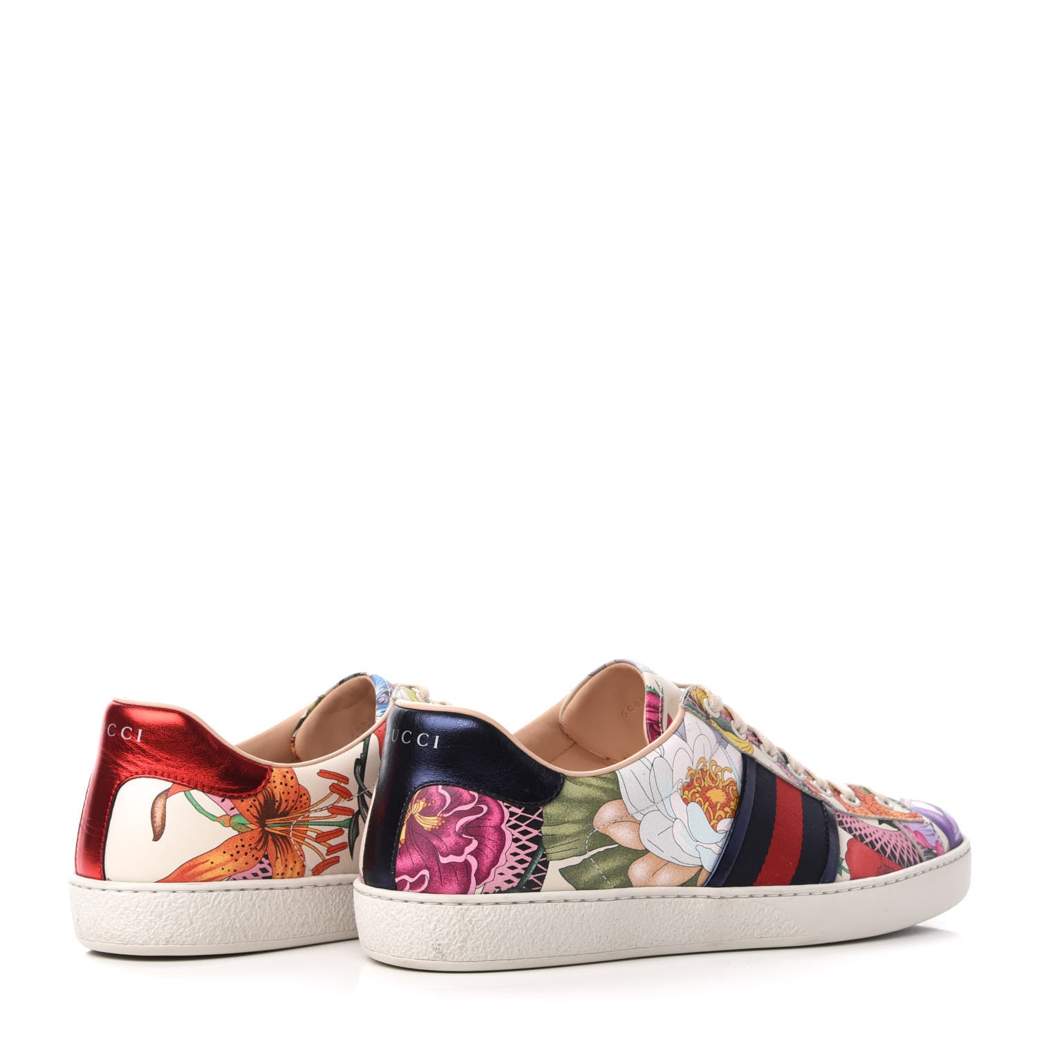 Gucci Calfskin Web Flora Snake Mens Ace Sneakers 11 White Multicolor 4 of 9