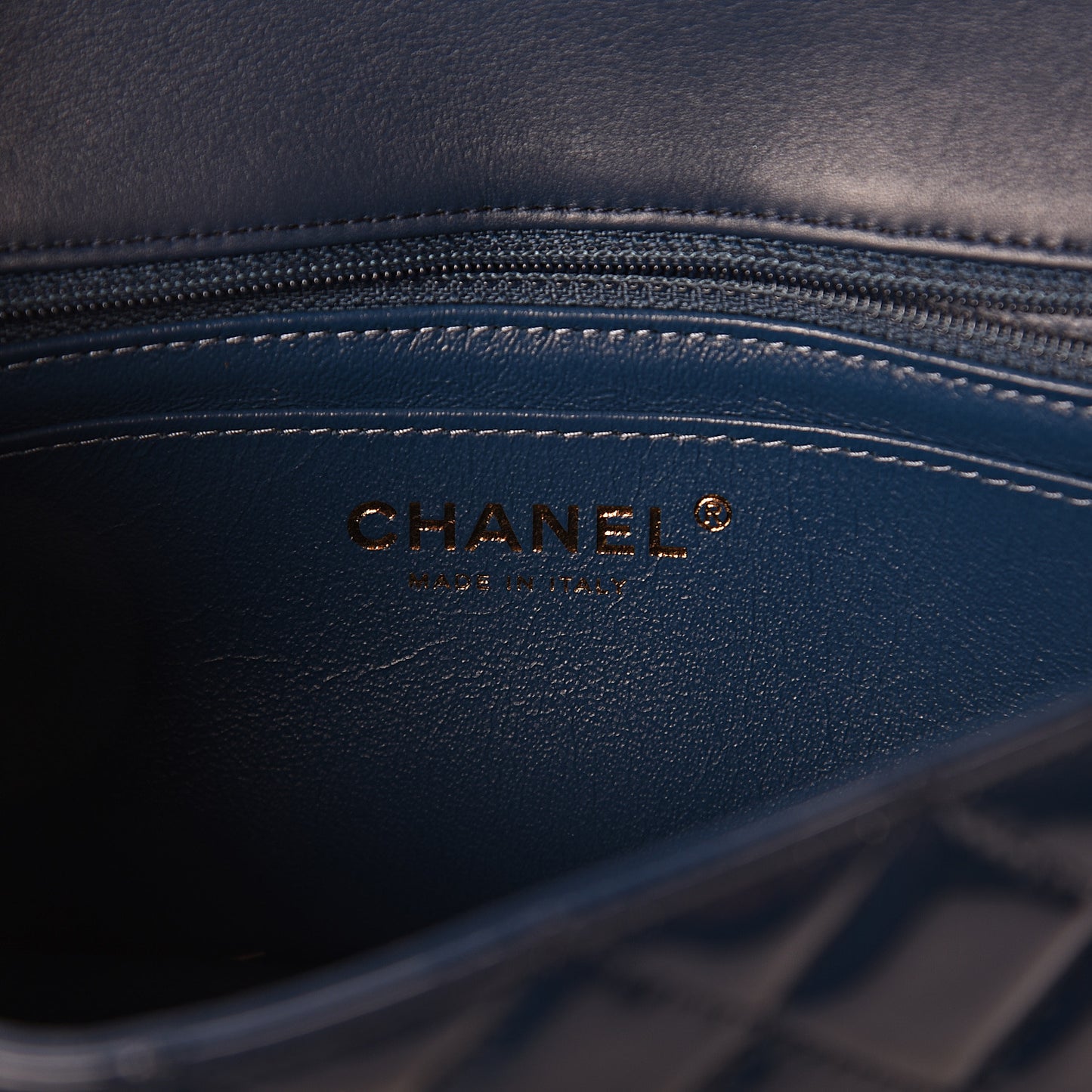 Patent Calfskin Quilted Mini Rectangular Flap Navy Blue