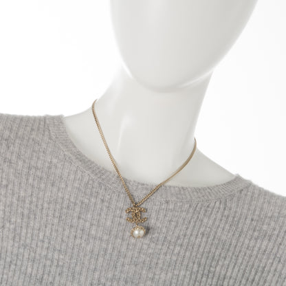 Chanel Chain CC Pearl Drop Necklace Gold 2 of 5