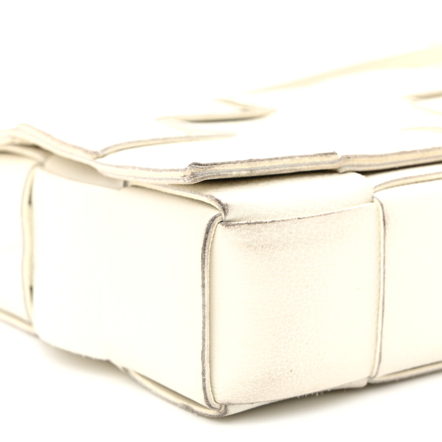 Grained Calfskin Maxi Intrecciato Cassette Crossbody Bag White