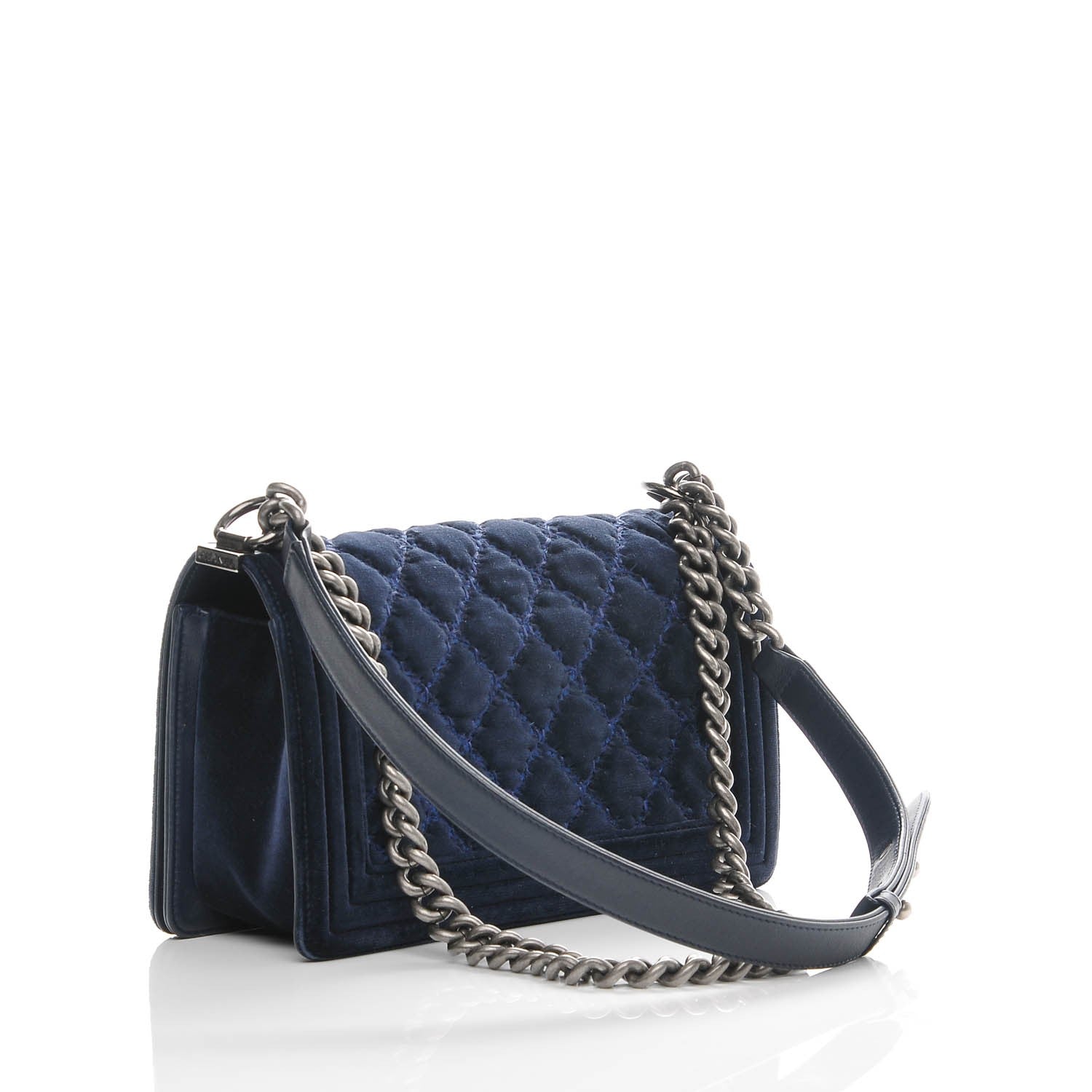 Chanel Velvet Quilted Medium Boy Flap Dark Navy Blue 3 of 7