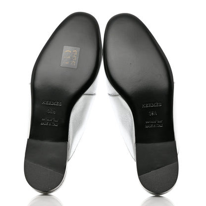 Hermes Metallic Goatskin Rivoli Mules 36 Gris Argente 5 of 9