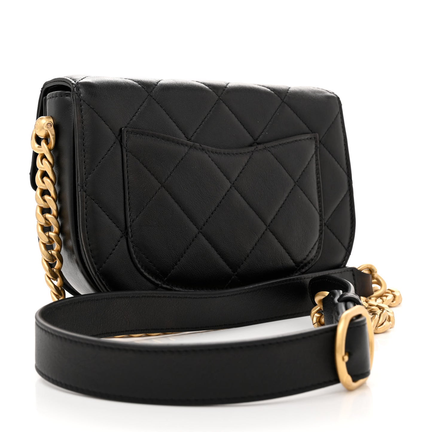 Calfskin Quilted Moon Messenger Black