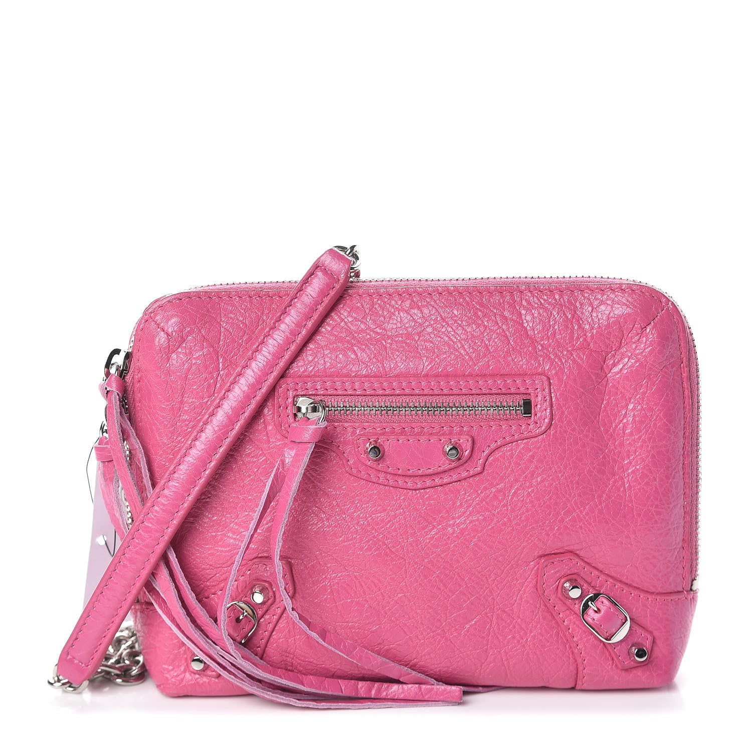 Balenciaga Agneau Arena Classic Silver Hardware Pouch With A Chain Crossbody Rose Flamingo 1 of 9