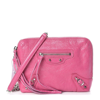 Balenciaga Agneau Arena Classic Silver Hardware Pouch With A Chain Crossbody Rose Flamingo 1 of 9