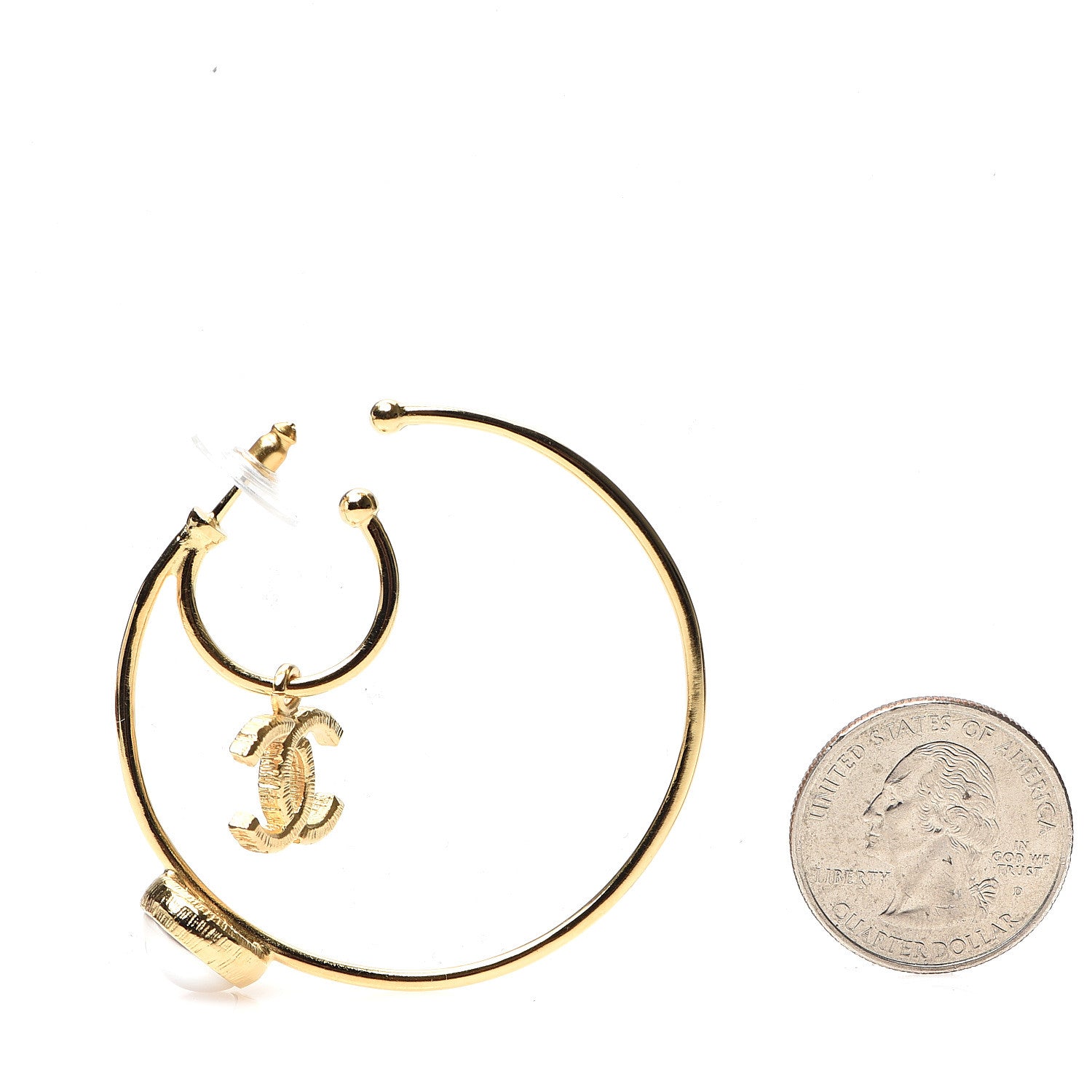 Chanel Pearl CC Tags Hoop Earrings Gold 2 of 5
