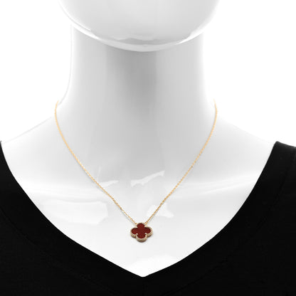 Van Cleef & Arpels 18K Yellow Gold Carnelian Vintage Alhambra Pendant Necklace 2 of 6