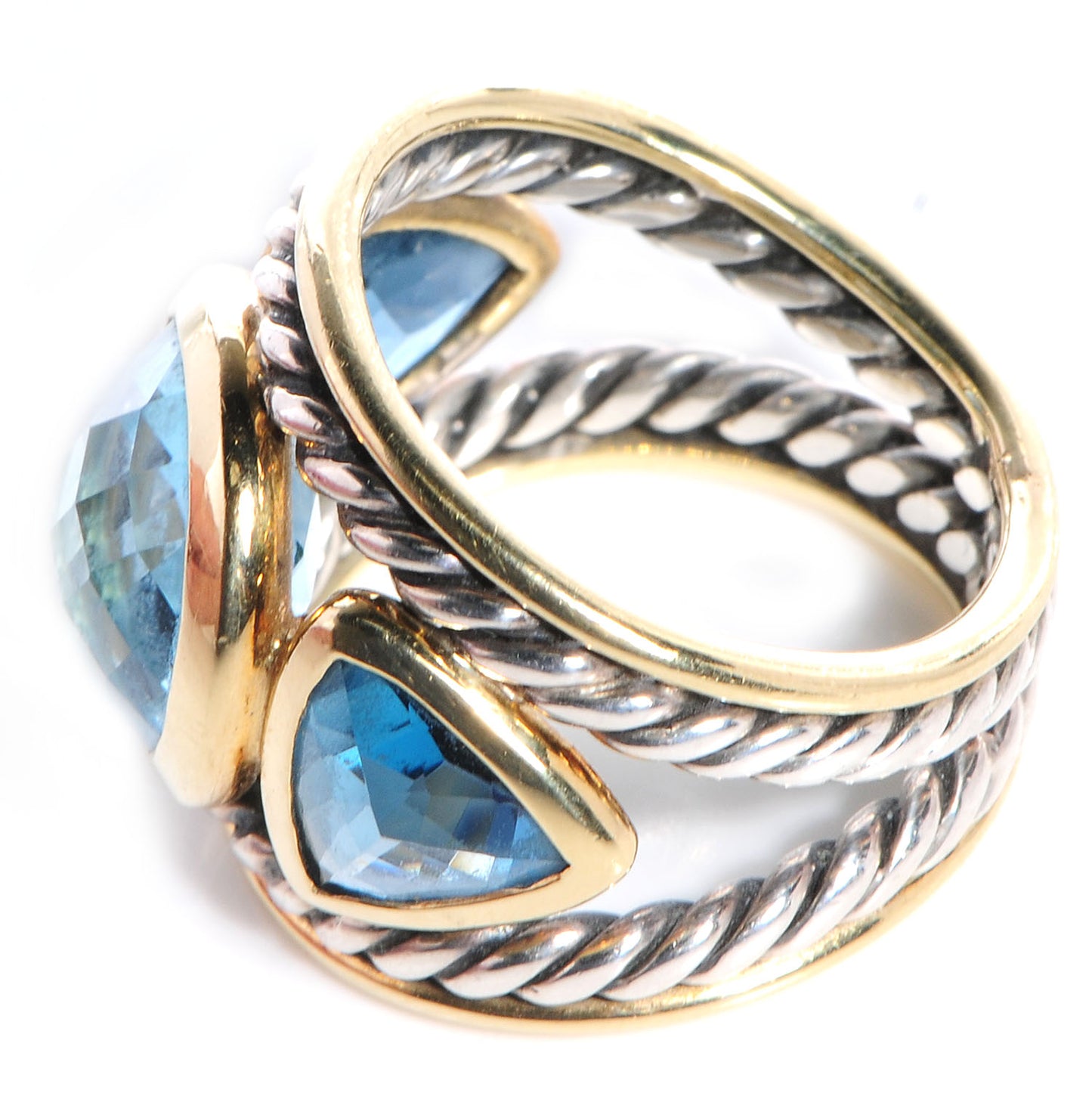 Sterling Silver 18k Yellow Gold Blue Topaz Renaissance Ring 4.5