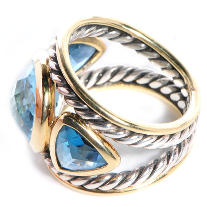 David Yurman Sterling Silver 18k Yellow Gold Blue Topaz Renaissance Ring 4.5 3 of 7