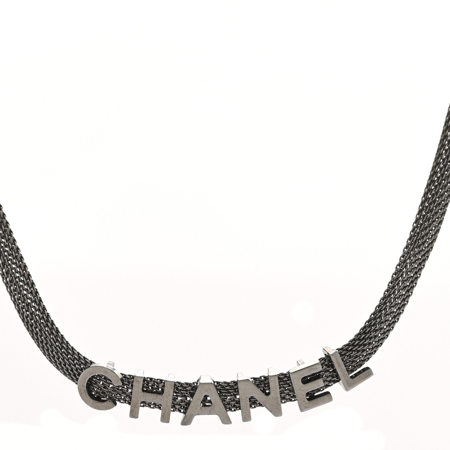 Chanel Mesh Logo Choker Necklace Ruthenium 3 of 5