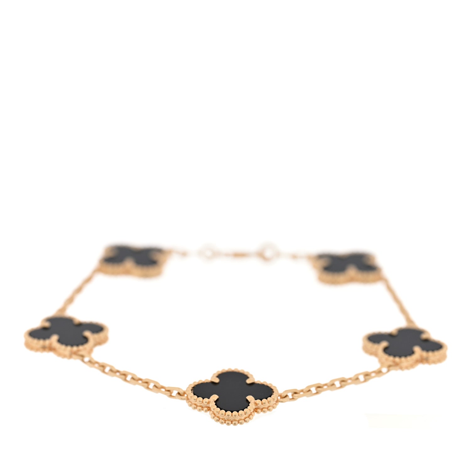 Van Cleef & Arpels 18K Yellow Gold Black Onyx 5 Motifs Vintage Alhambra Bracelet 1 of 4