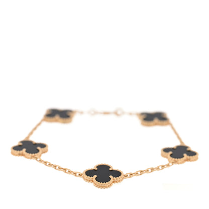 Van Cleef & Arpels 18K Yellow Gold Black Onyx 5 Motifs Vintage Alhambra Bracelet 1 of 4