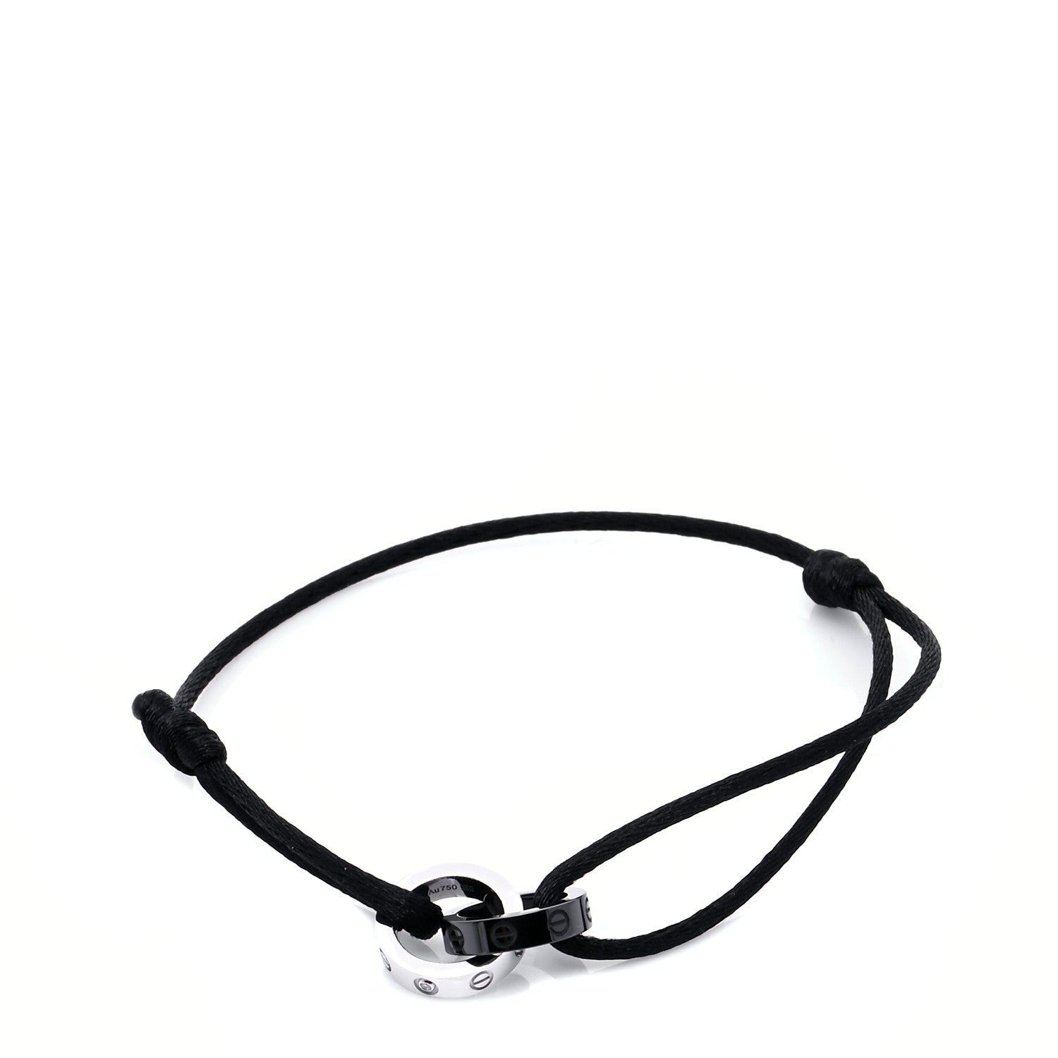 Cartier 18K White Gold Ceramic 4 Diamond LOVE Cord Bracelet Black 1 of 9