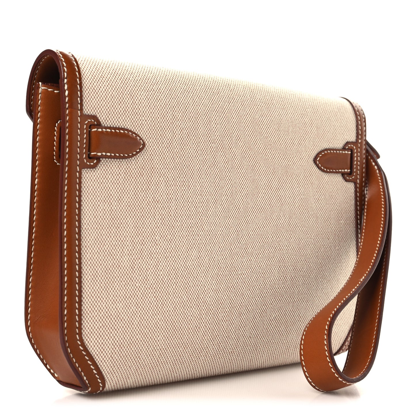 Toile H Barenia Kelly Depeches 25 Pouch Ecru Beige Fauve